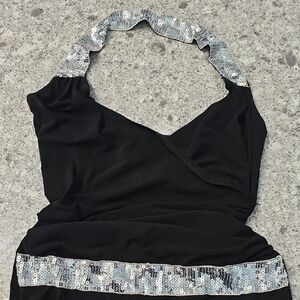 Black Halter Dress with Silver Sequin Accents